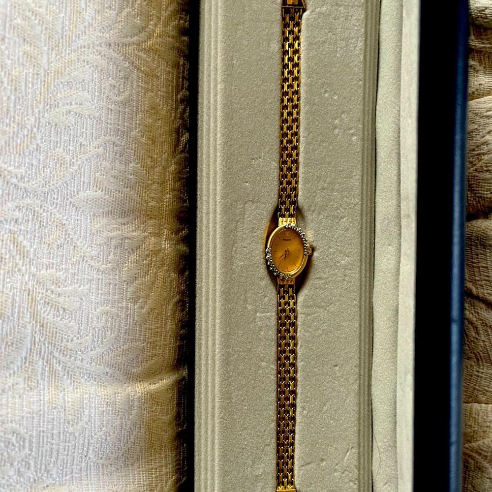 Pulsar 14K Yellow Gold Collection Bismarck Bracelet Watch 7.25-7.50 Original Box